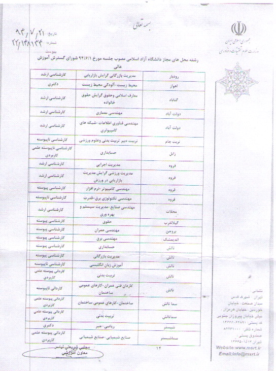 عسگری: تمامی رشته های مقطع کارشناسی ارشد دانشگاه آزاد قروه مجوز وزارت علوم دارند + سند